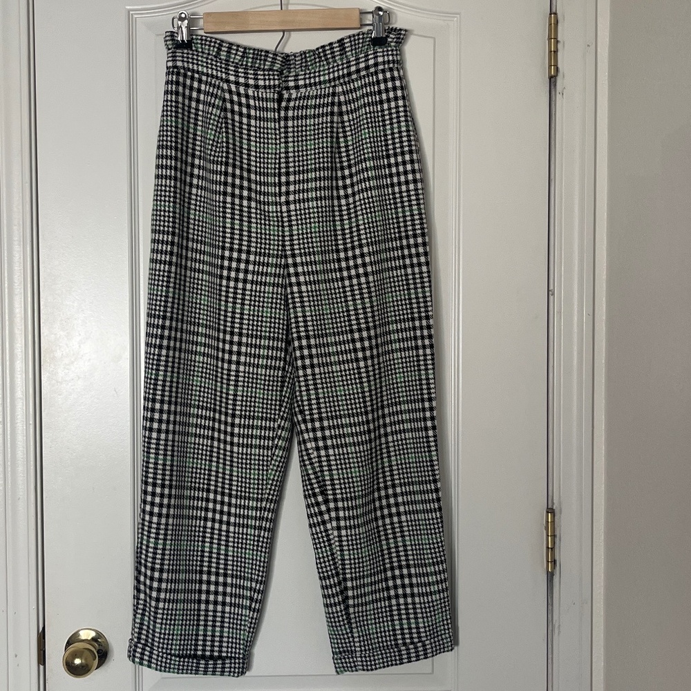 TOPSHOP paper bag black & white houndstooth tapered pants 4
